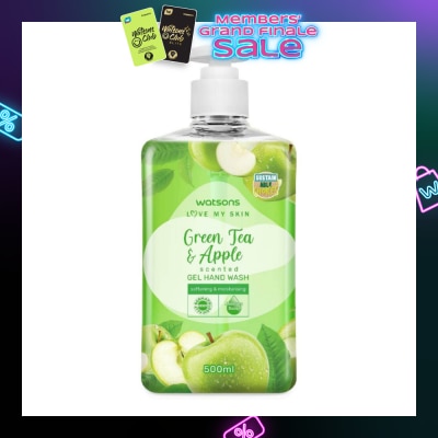 WATSONS Green Tea & Apple Scented Gel Hand Wash (Softening & Moisturising, Dermatologically Tested) 500ml