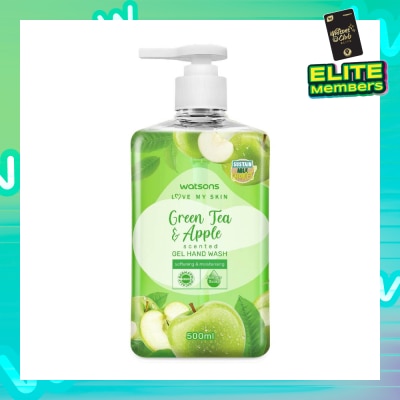 WATSONS Green Tea & Apple Scented Gel Hand Wash (Softening & Moisturising, Dermatologically Tested) 500ml