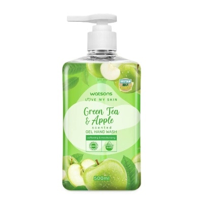 WATSONS Green Tea & Apple Scented Gel Hand Wash (Softening & Moisturising, Dermatologically Tested) 500ml