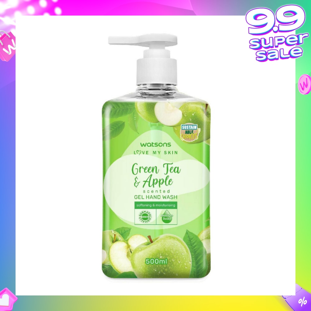Green Tea & Apple Scented Gel Hand Wash (Softening & Moisturising, Dermatologically Tested) 500ml