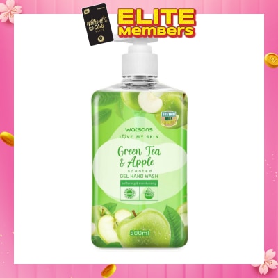 WATSONS Green Tea & Apple Scented Gel Hand Wash (Softening & Moisturising, Dermatologically Tested) 500ml