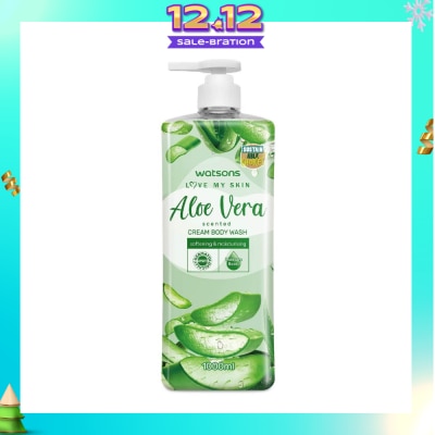 WATSONS Aloe Vera Scented Cream Body Wash (Softening & Moisturising, Dermatologically Tested) 1000ml