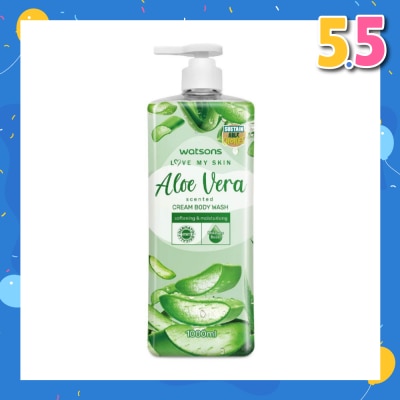 WATSONS Aloe Vera Scented Cream Body Wash (Softening & Moisturising, Dermatologically Tested) 1000ml
