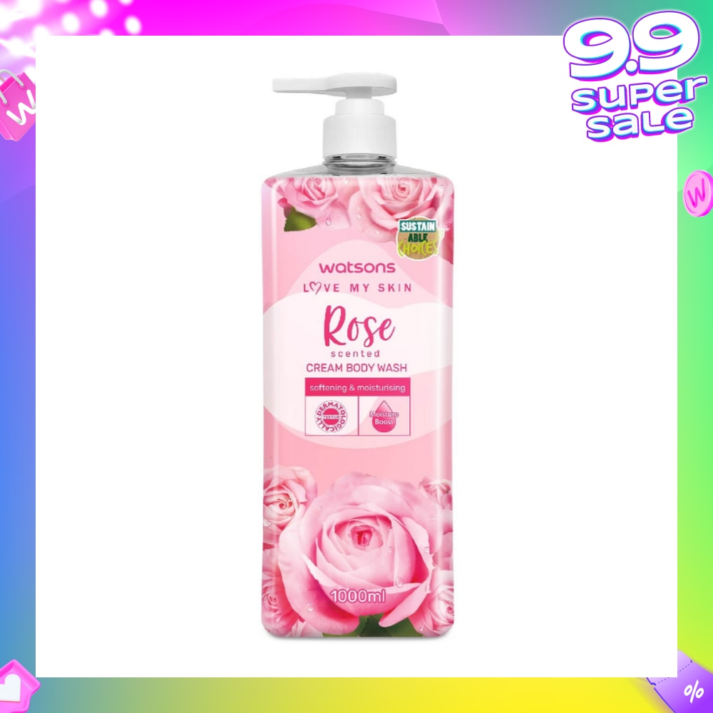 Rose Scented Cream Body Wash (Softening And Moisturising, Dermatologically Tested) 1000ml