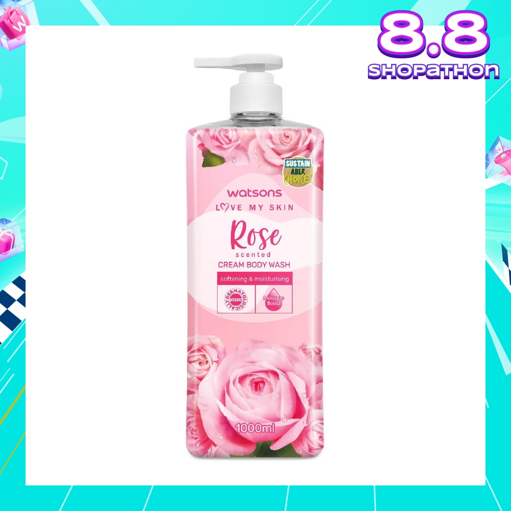 Rose Scented Cream Body Wash (Softening And Moisturising, Dermatologically Tested) 1000ml