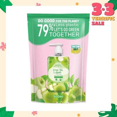 WATSONS Green Tea & Apple Scented Gel Hand Wash Refill Pack (Softening & Moisturising, Dermatologically Tested) 500ml