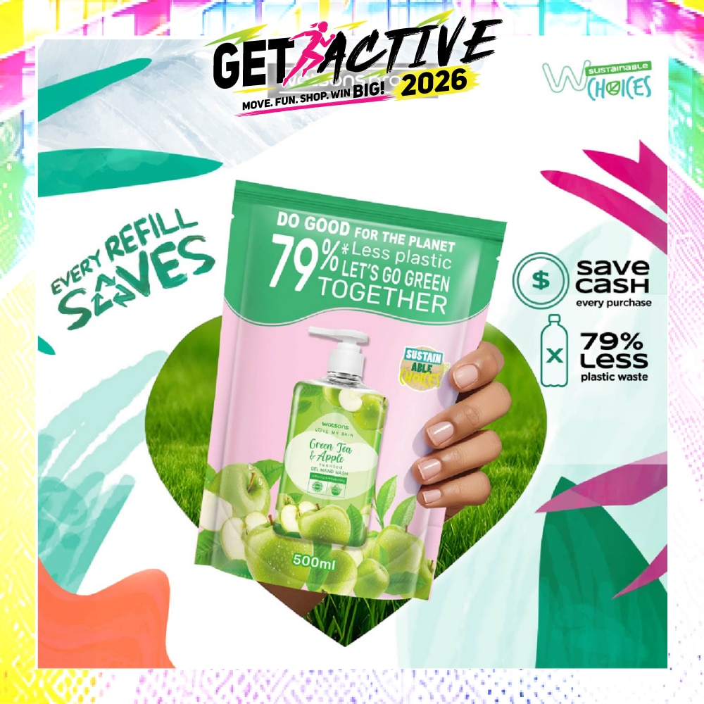 Green Tea & Apple Scented Gel Hand Wash Refill Pack (Softening & Moisturising, Dermatologically Tested) 500ml image