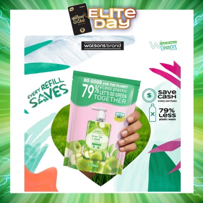 WATSONS - Green Tea & Apple Scented Gel Hand Wash Refill Pack (Softening & Moisturising, Dermatologically Tested) 500ml