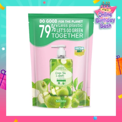 WATSONS Green Tea & Apple Scented Gel Hand Wash Refill Pack (Softening & Moisturising, Dermatologically Tested) 500ml