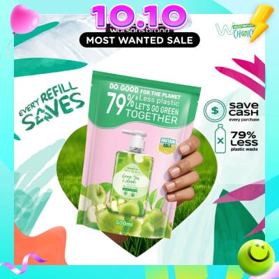 WATSONS Green Tea & Apple Scented Gel Hand Wash Refill Pack (Softening & Moisturising, Dermatologically Tested) 500ml image