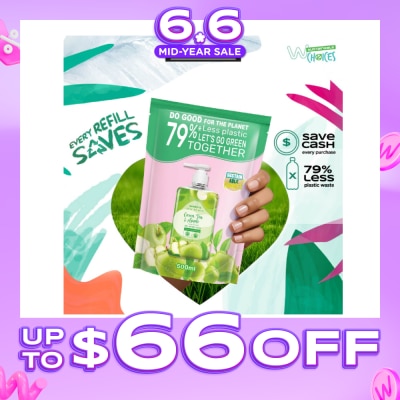 WATSONS - Green Tea & Apple Scented Gel Hand Wash Refill Pack (Softening & Moisturising, Dermatologically Tested) 500ml