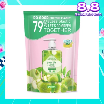WATSONS Green Tea & Apple Scented Gel Hand Wash Refill Pack (Softening & Moisturising, Dermatologically Tested) 500ml