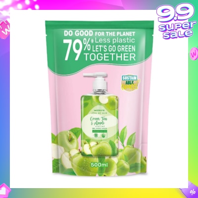 WATSONS Green Tea & Apple Scented Gel Hand Wash Refill Pack (Softening & Moisturising, Dermatologically Tested) 500ml