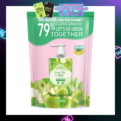 WATSONS Green Tea & Apple Scented Gel Hand Wash Refill Pack (Softening & Moisturising, Dermatologically Tested) 500ml