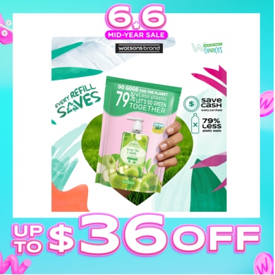 WATSONS - Green Tea & Apple Scented Gel Hand Wash Refill Pack (Softening & Moisturising, Dermatologically Tested) 500ml