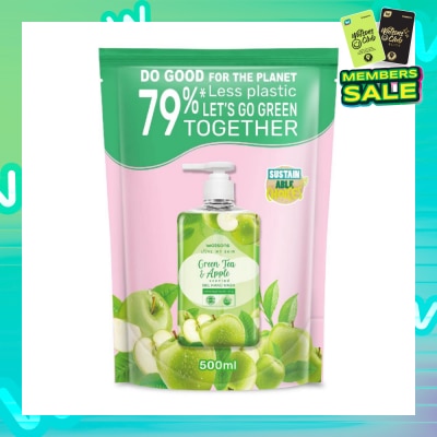 WATSONS Green Tea & Apple Scented Gel Hand Wash Refill Pack (Softening & Moisturising, Dermatologically Tested) 500ml