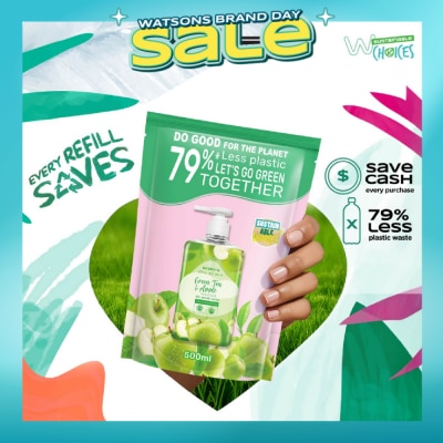 WATSONS - Green Tea & Apple Scented Gel Hand Wash Refill Pack (Softening & Moisturising, Dermatologically Tested) 500ml