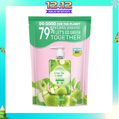WATSONS Green Tea & Apple Scented Gel Hand Wash Refill Pack (Softening & Moisturising, Dermatologically Tested) 500ml