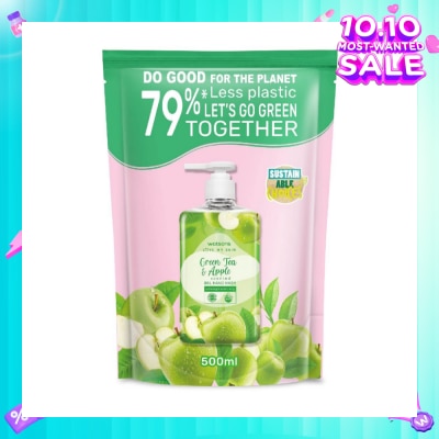 WATSONS Green Tea & Apple Scented Gel Hand Wash Refill Pack (Softening & Moisturising, Dermatologically Tested) 500ml