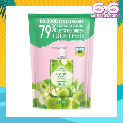 WATSONS Green Tea & Apple Scented Gel Hand Wash Refill Pack (Softening & Moisturising, Dermatologically Tested) 500ml
