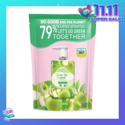 WATSONS Green Tea & Apple Scented Gel Hand Wash Refill Pack (Softening & Moisturising, Dermatologically Tested) 500ml