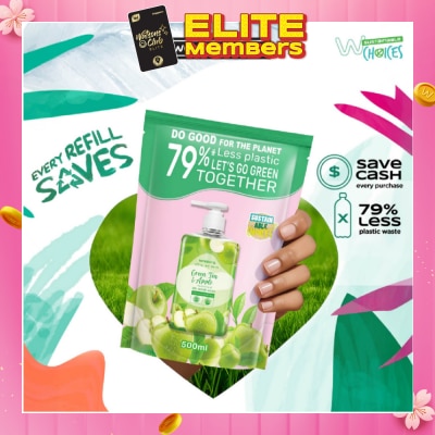 WATSONS Green Tea & Apple Scented Gel Hand Wash Refill Pack (Softening & Moisturising, Dermatologically Tested) 500ml