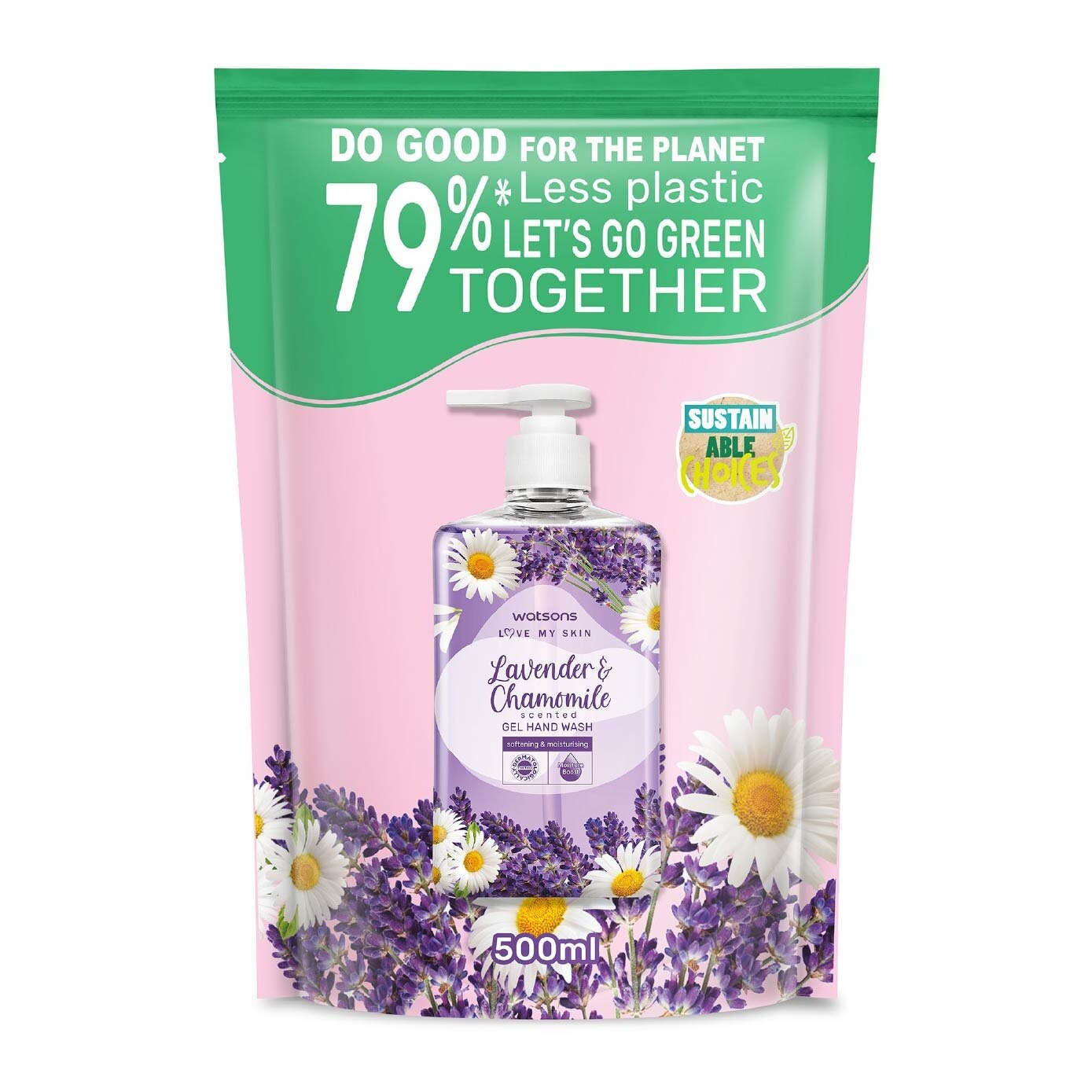 Lavender & Chamomile Scented Gel Hand Wash Refill Pack (Softening & Moisturising, Dermatologically Tested) 500ml