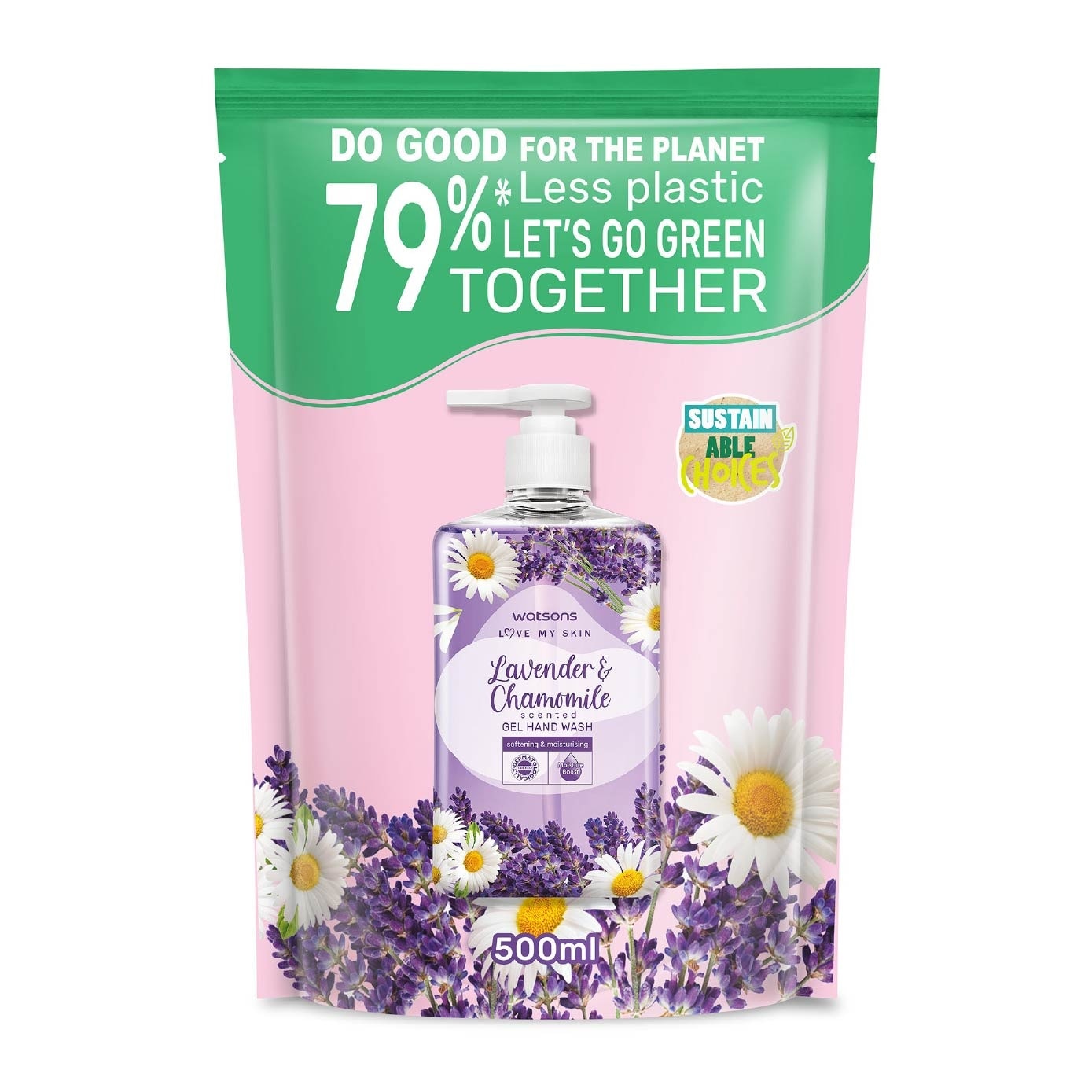 Lavender & Chamomile Scented Gel Hand Wash Refill Pack (Softening & Moisturising, Dermatologically Tested) 500ml