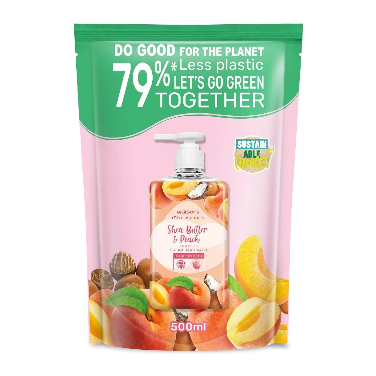 Shea Butter & Peach Scented Cream Hand Wash Refill Pack (Softening & Moisturising, Dermatologically Tested) 500ml