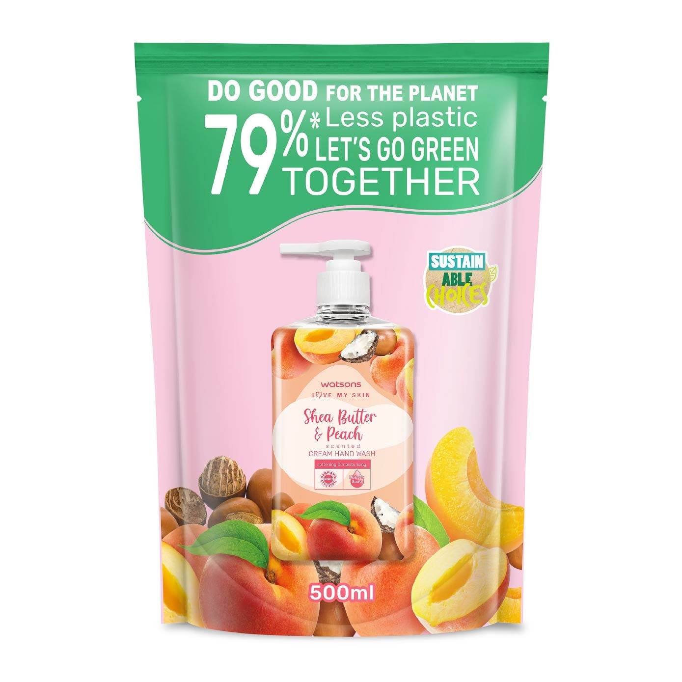 Shea Butter & Peach Scented Cream Hand Wash Refill Pack (Softening & Moisturising, Dermatologically Tested) 500ml
