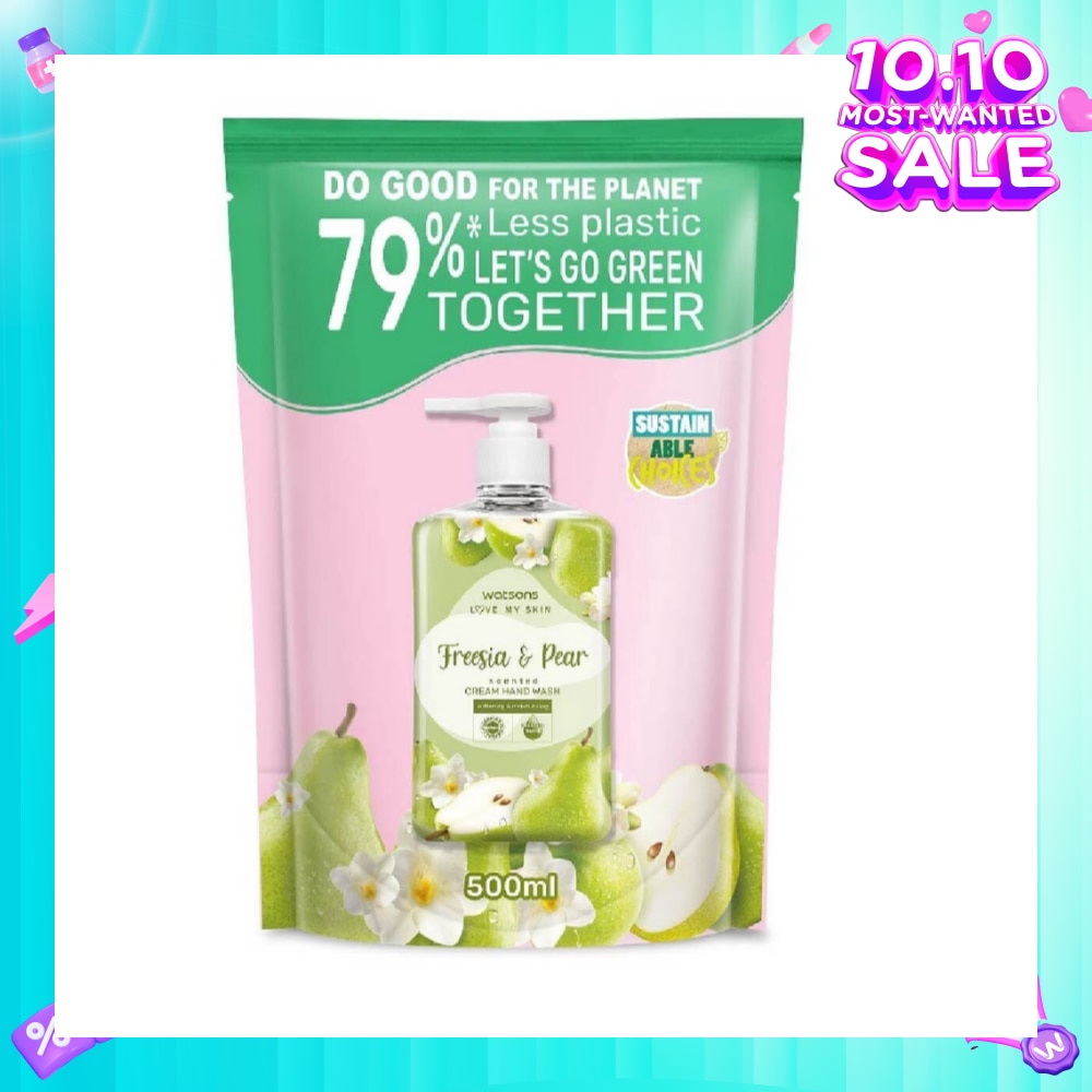 WATSONS Freesia & Pear Scented Cream Hand Wash Refill Pack (Softening & Moisturising, Dermatologically Tested) 500ml