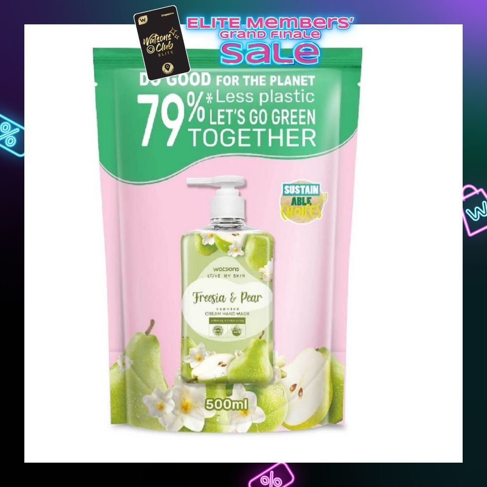 WATSONS Freesia & Pear Scented Cream Hand Wash Refill Pack (Softening & Moisturising, Dermatologically Tested) 500ml