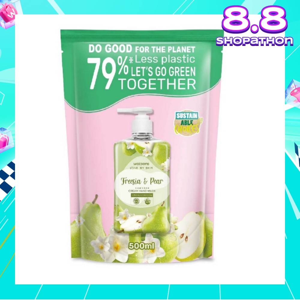 WATSONS Freesia & Pear Scented Cream Hand Wash Refill Pack (Softening & Moisturising, Dermatologically Tested) 500ml