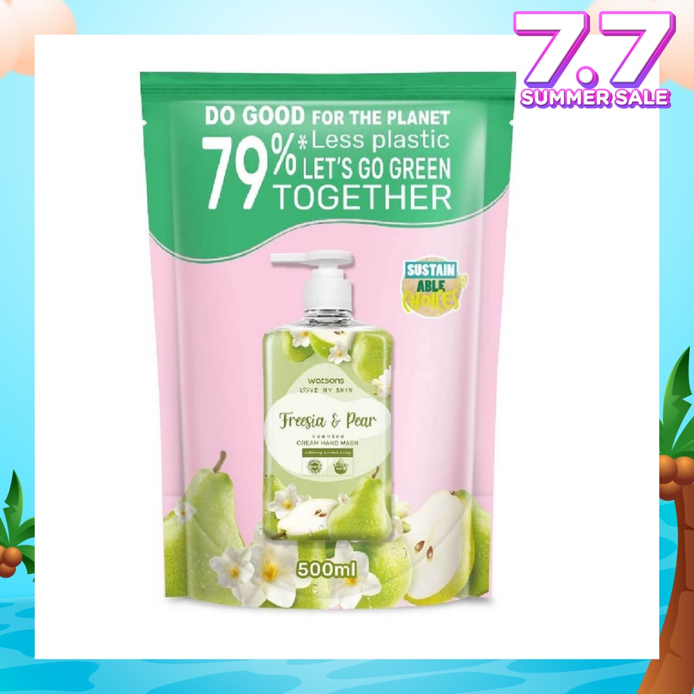 WATSONS Freesia & Pear Scented Cream Hand Wash Refill Pack (Softening & Moisturising, Dermatologically Tested) 500ml