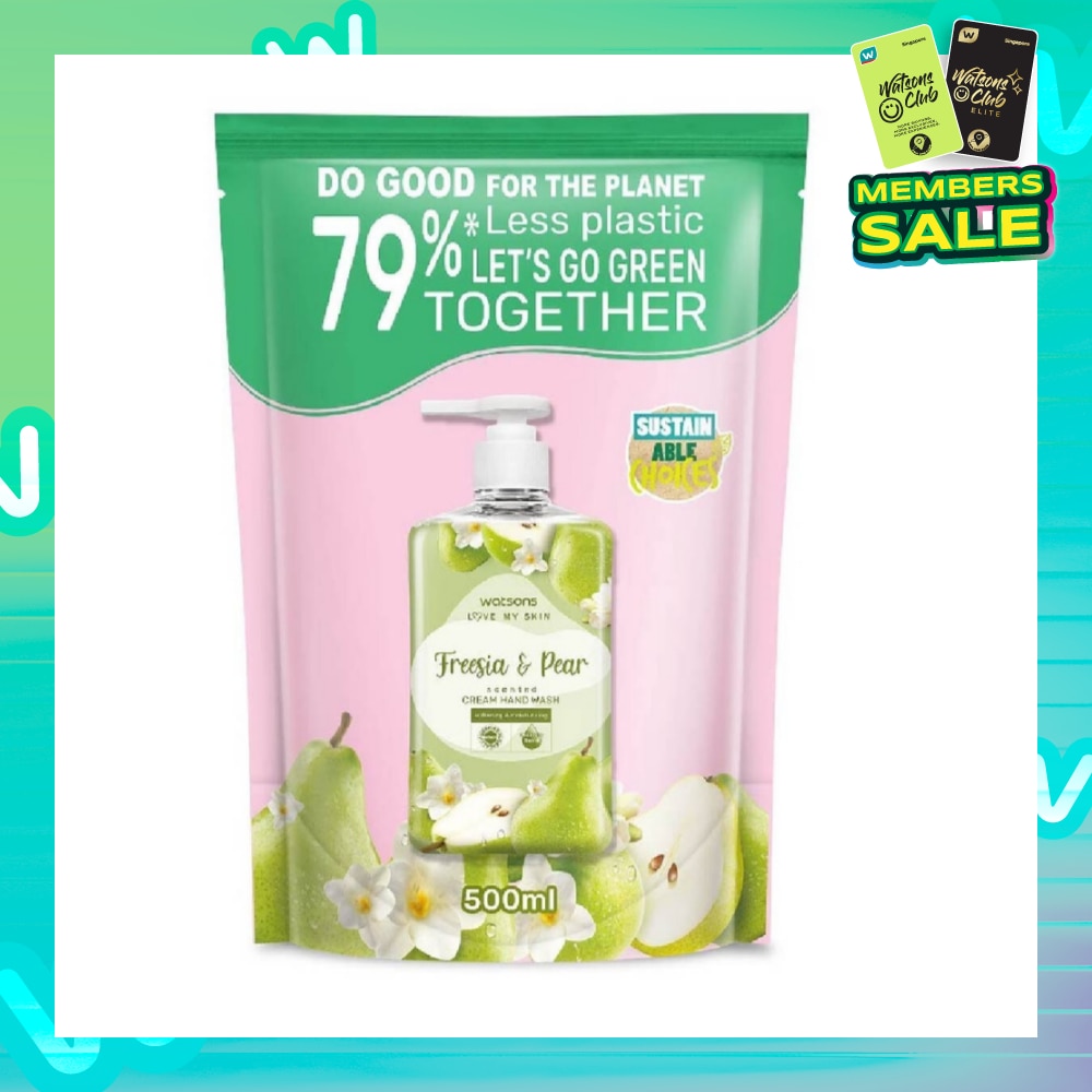 WATSONS Freesia & Pear Scented Cream Hand Wash Refill Pack (Softening & Moisturising, Dermatologically Tested) 500ml