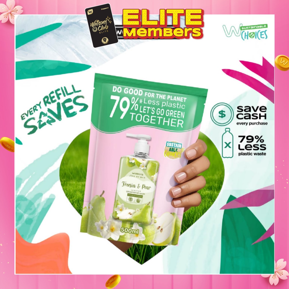 WATSONS Freesia & Pear Scented Cream Hand Wash Refill Pack (Softening & Moisturising, Dermatologically Tested) 500ml