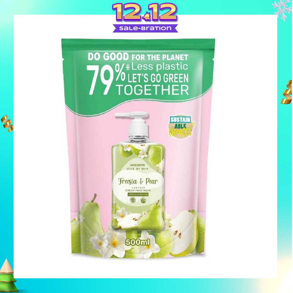 WATSONS Freesia & Pear Scented Cream Hand Wash Refill Pack (Softening & Moisturising, Dermatologically Tested) 500ml