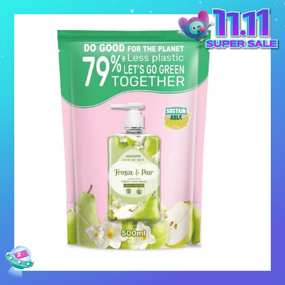 WATSONS Freesia & Pear Scented Cream Hand Wash Refill Pack (Softening & Moisturising, Dermatologically Tested) 500ml