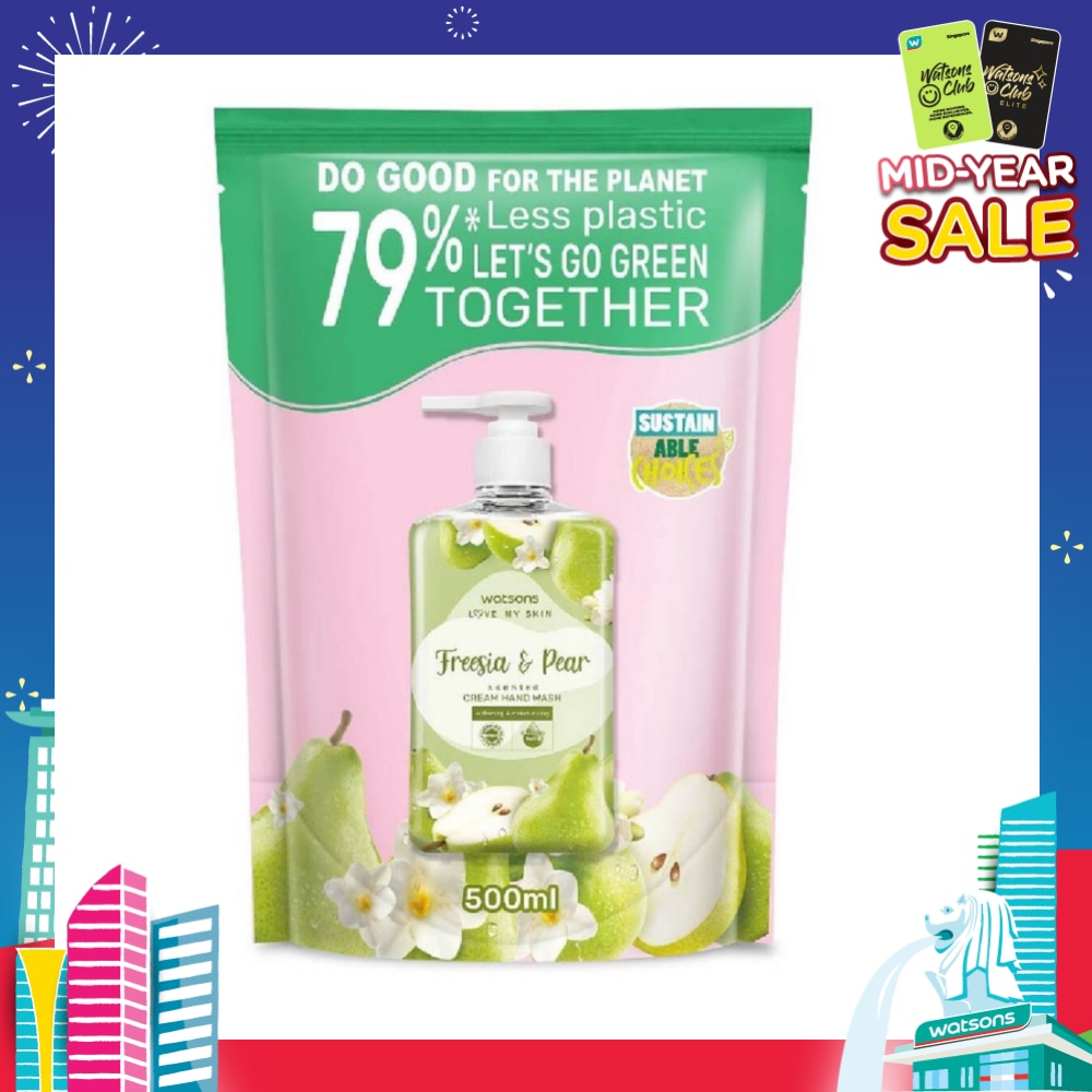 WATSONS Freesia & Pear Scented Cream Hand Wash Refill Pack (Softening & Moisturising, Dermatologically Tested) 500ml