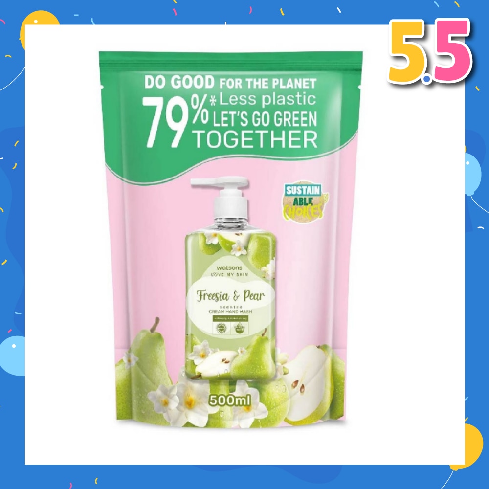 WATSONS Freesia & Pear Scented Cream Hand Wash Refill Pack (Softening & Moisturising, Dermatologically Tested) 500ml