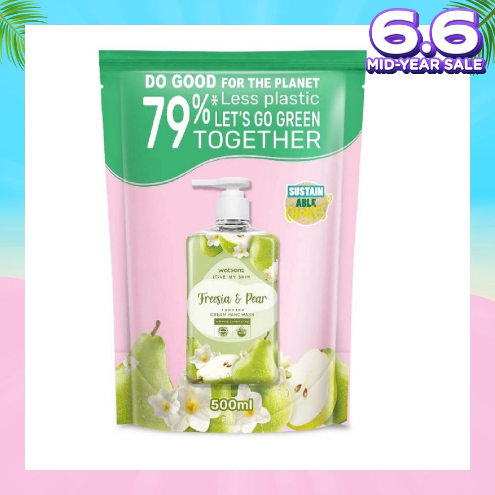 WATSONS Freesia & Pear Scented Cream Hand Wash Refill Pack (Softening & Moisturising, Dermatologically Tested) 500ml