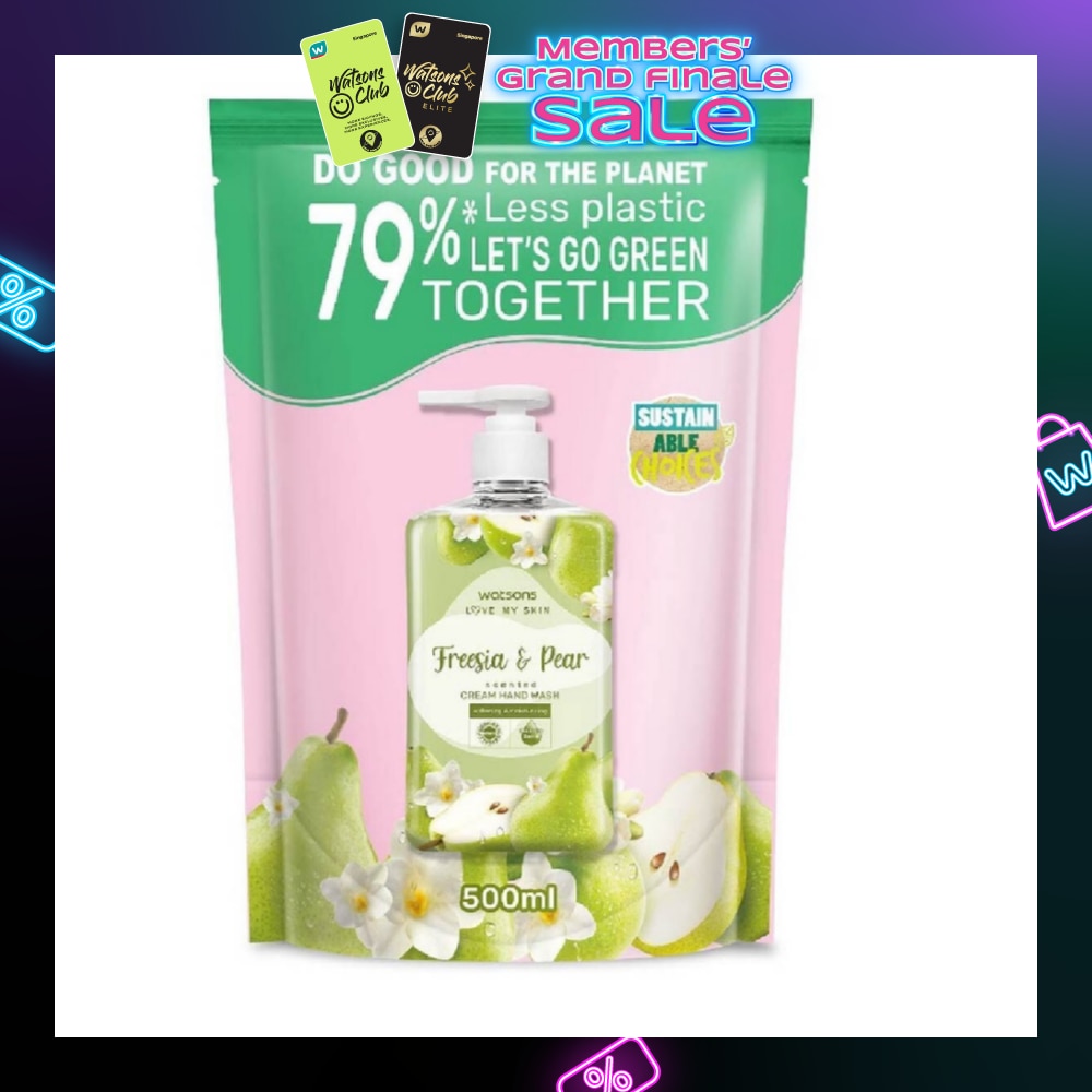 WATSONS Freesia & Pear Scented Cream Hand Wash Refill Pack (Softening & Moisturising, Dermatologically Tested) 500ml