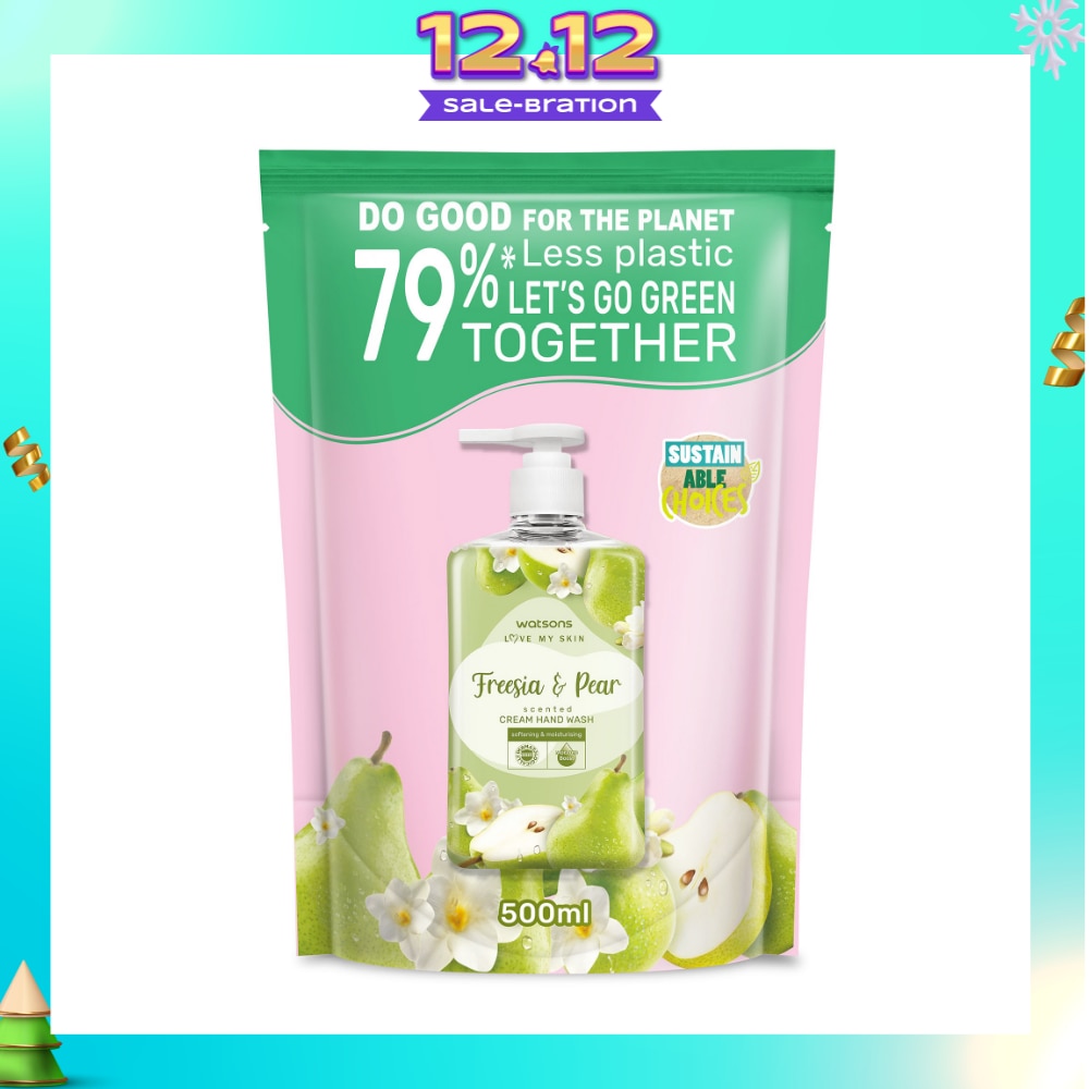 WATSONS Freesia & Pear Scented Cream Hand Wash Refill Pack (Softening & Moisturising, Dermatologically Tested) 500ml