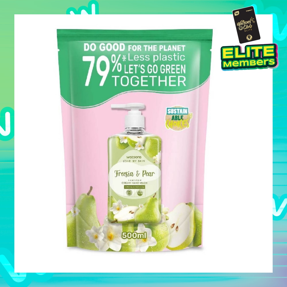 WATSONS Freesia & Pear Scented Cream Hand Wash Refill Pack (Softening & Moisturising, Dermatologically Tested) 500ml