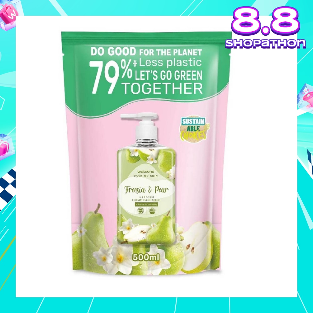 WATSONS Freesia & Pear Scented Cream Hand Wash Refill Pack (Softening & Moisturising, Dermatologically Tested) 500ml