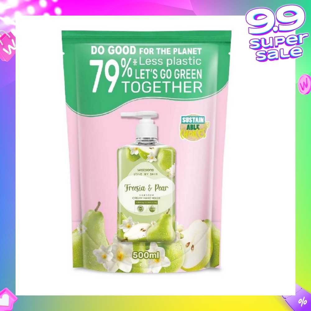 WATSONS Freesia & Pear Scented Cream Hand Wash Refill Pack (Softening & Moisturising, Dermatologically Tested) 500ml