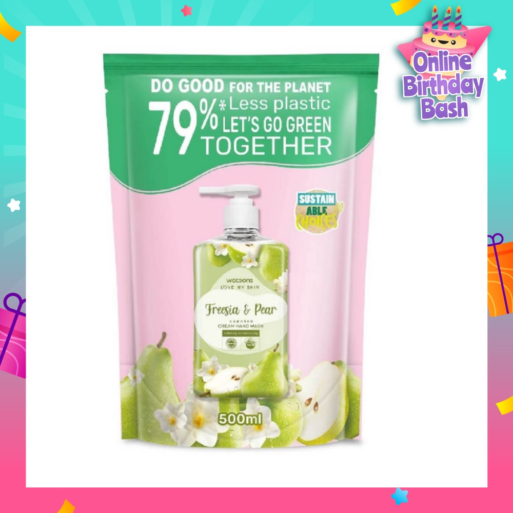 WATSONS Freesia & Pear Scented Cream Hand Wash Refill Pack (Softening & Moisturising, Dermatologically Tested) 500ml