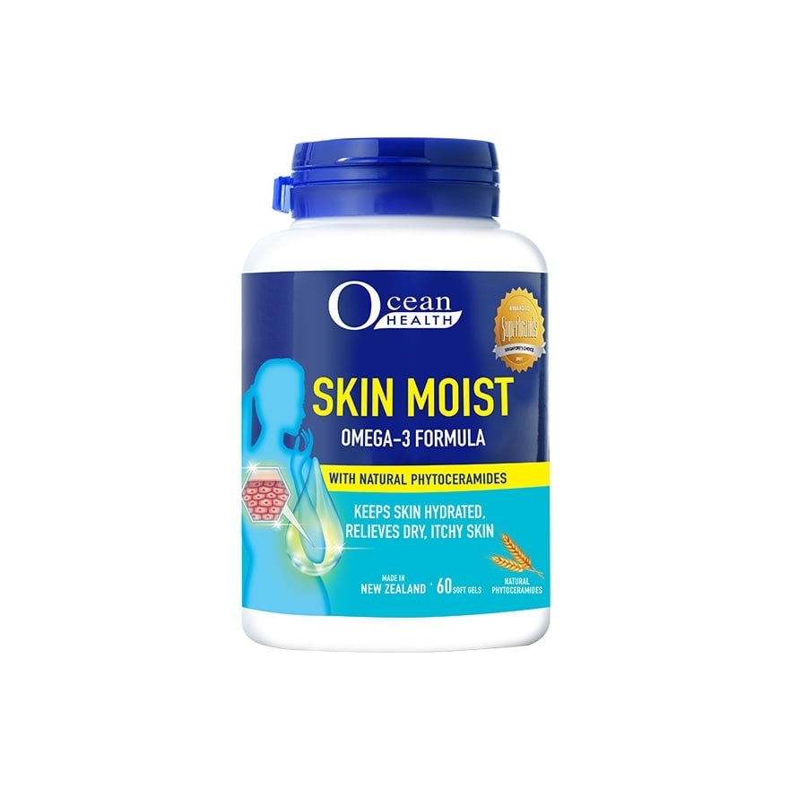 Skin Moist Omega-3 Formula with Natural Phytoceramides (Keeps Skin Hydrated + Relieves Dry & Itchy Skin) 60s