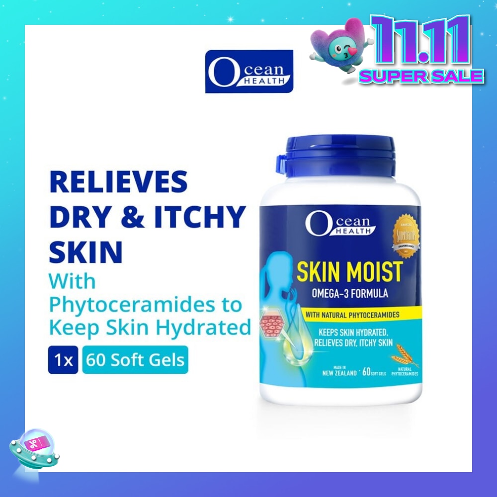 Skin Moist Omega-3 Formula with Natural Phytoceramides (Keeps Skin Hydrated + Relieves Dry & Itchy Skin) 60s