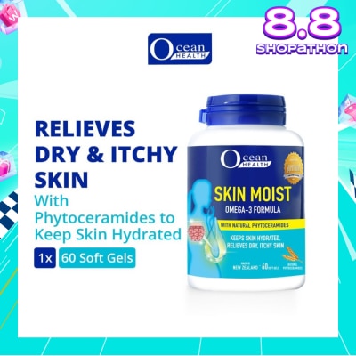 OCEAN HEALTH Skin Moist Omega-3 Formula with Natural Phytoceramides (Keeps Skin Hydrated + Relieves Dry & Itchy Skin) 60s